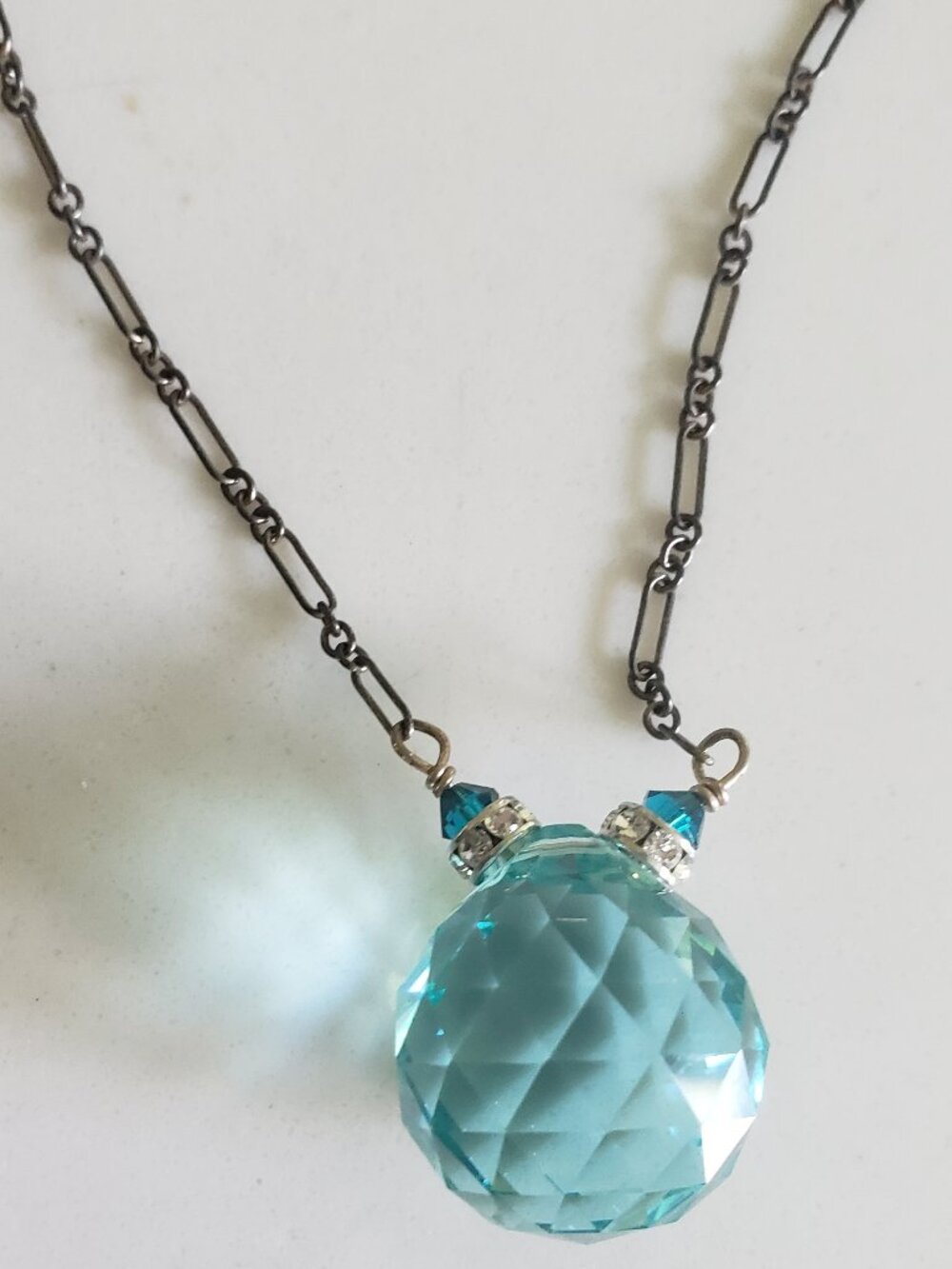 LFK Necklace Womens Sterling Silver Aqua Crystal Pendant Lori Frantz Koenig